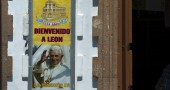 A banner with the image of Pope Benedict