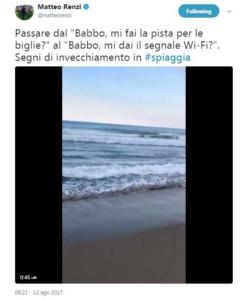 Il video di Matteo Renzi in spiaggia con i «pensieri di invecchiamento mattutino»