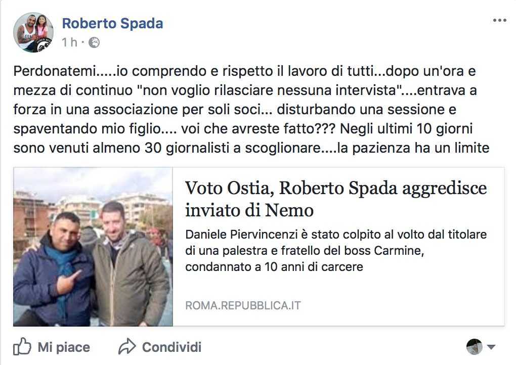 Aggressione a giornalista Nemo a Ostia, Roberto Spada: «La pazienza ha un limite, voi che avreste fatto?». E incassa la solidarietà del web