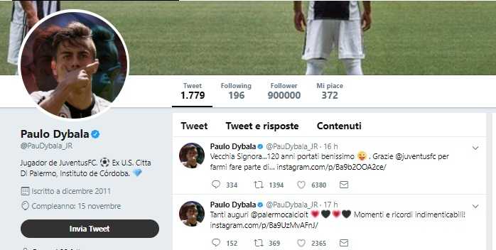 Paulo Dybala fa arrabbiare la Juve su Twitter