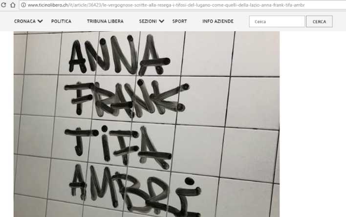 Anna Frank tifa Ambrì, l’orrida scritta dei tifosi del Lugano ispirata dai razzisti italiani