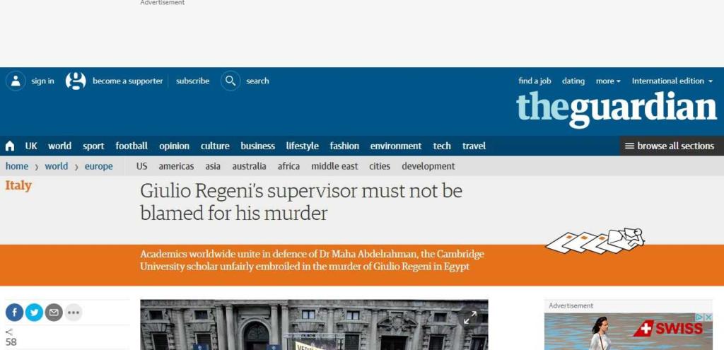 «Giulio Regeni, Repubblica ha scritto falsità sul suo omicidio»