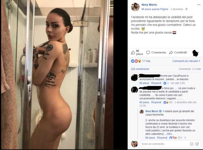 Nina Moric nuda in doccia per promuovere i finanziamenti per CasaPound in Siria
