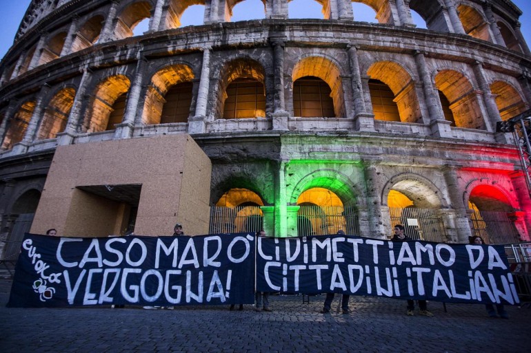 Colosseo - Manifestazione a sostegno dei due marò Latorre e Girone
