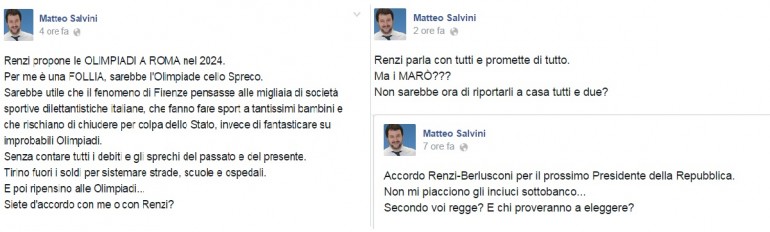 Salvini su Renzi in 24 ore