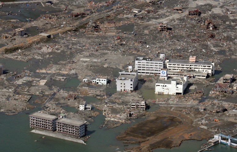 This aerial view taken on March 14, 2011