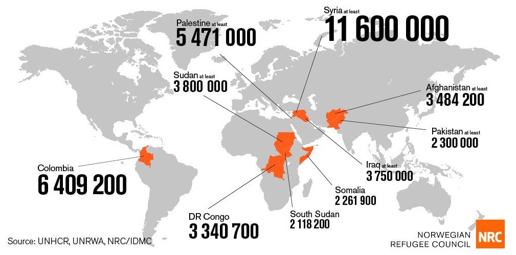 La mappa dei rifugiati diffusa dalla agenzie dell'ONU in occasione della Giornata Mondiale del Rifugiato