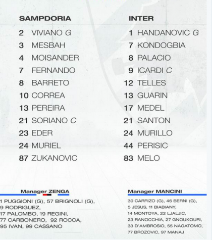 Sampdoria-Inter diretta risultato live