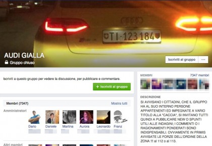 Il gruppo su Facebook dedicato agli avvistamenti dell'Audi gialla 